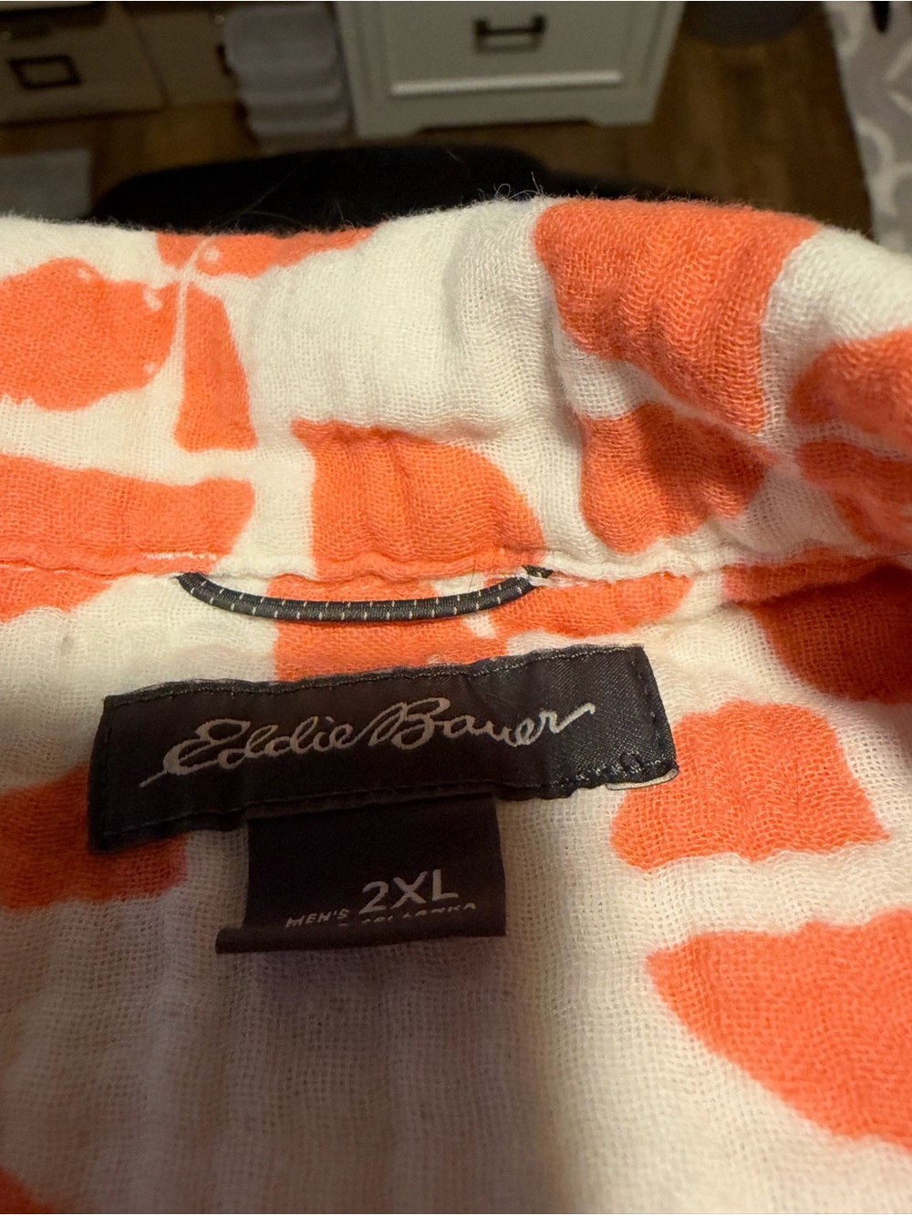 Eddie Bauer White Shirt with Orange Abstract Print